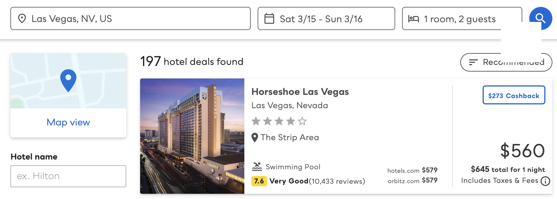 Visa SavingsEdge Vegas travel search